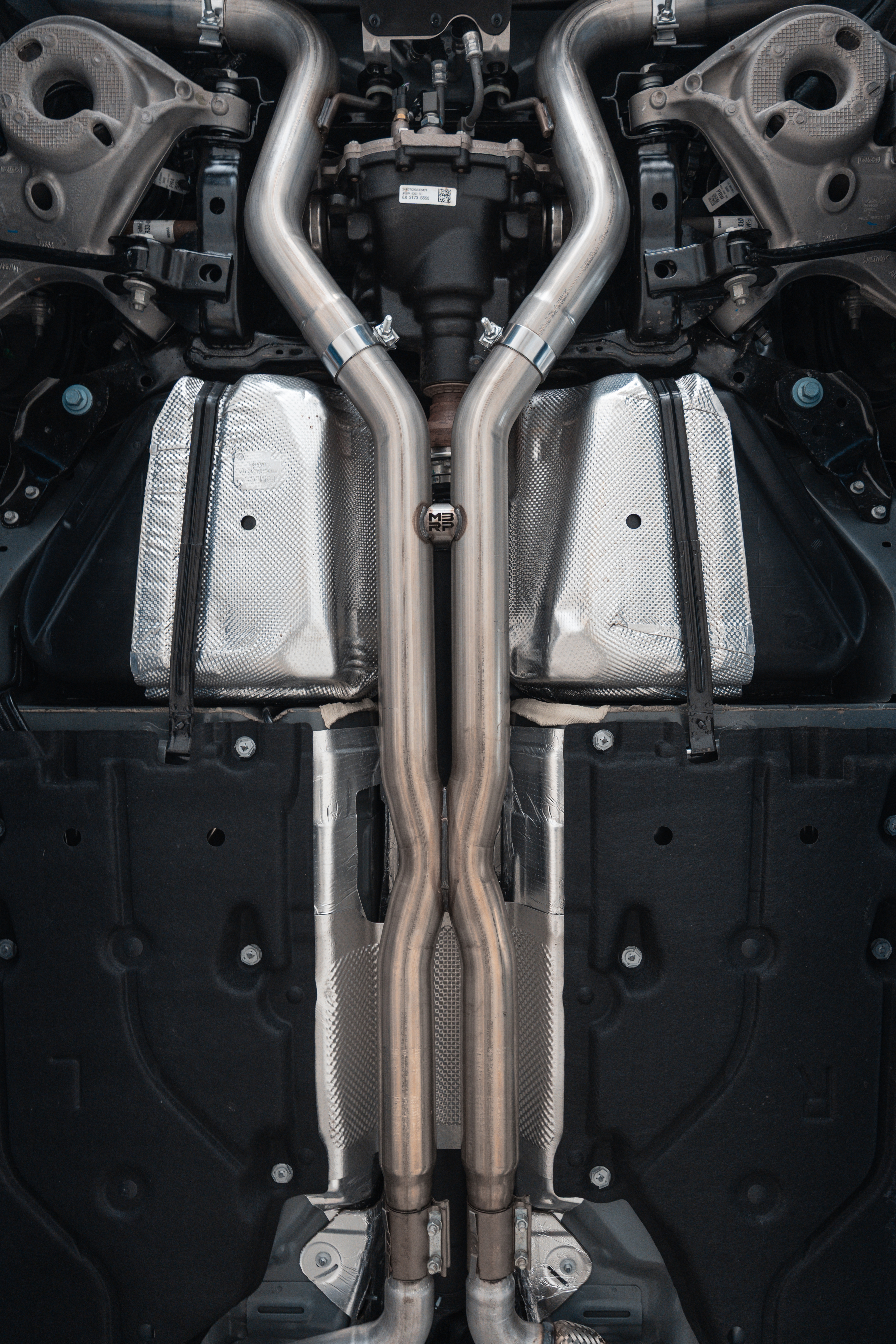 MBRP Exhaust 3\" Cat Back, Quad Split Rear Exit; With Carbon Fiber Tips; Active Exhaust T304